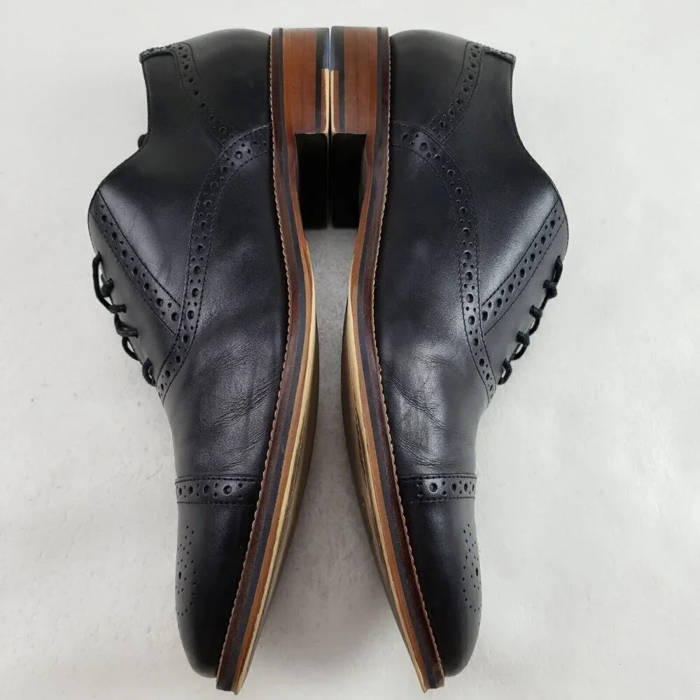 Johnston Murphy Conard Leather Oxford Mens 13 Black Brogue Cap Toe Dress Shoe